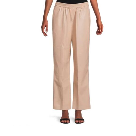 Elie Tahari Vegan Leather Wide Leg Pants Pull On Faux Leather M Mushroom Tan NWT - Picture 1 of 8
